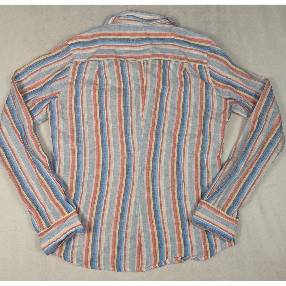 Frank & Eileen Barry Linen Shirt Womens XS Multi Color Stripe Button Up Italian - Picture 3 of 5